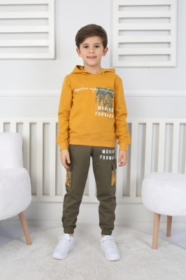Детски комплект за момче с дълъг ръкав вата, тъмно жълт цвят 7/8г