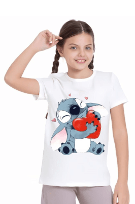 Детска тениска за момиче Stitch , бял цвят