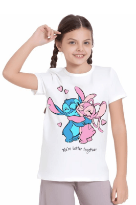 Детска тениска за момиче Stitch , бял цвят