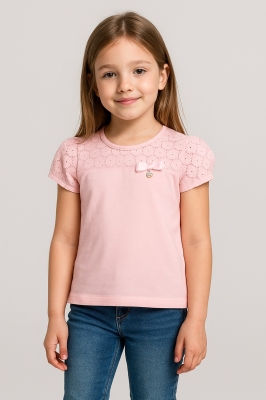 Детска тениска момиче с дантела, розов цвят 6г