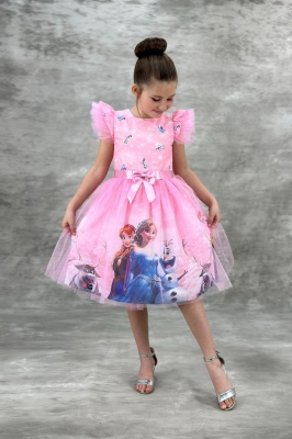 Детска рокля с къс ръкав Frozen, розов цвят  6г