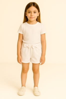 Детски къси панталонки момиче с панделки, бял цвят 5/6г