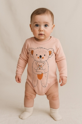 Бебешко боди дълъг ръкав с коала, розов цвят 12/18м