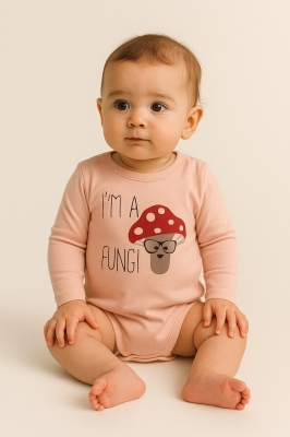 Бебешко боди дълъг ръкав с гъба, розов цвят 12/18м