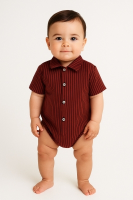 Бебешко боди момче къс ръкав, червен цвят, райе 12м