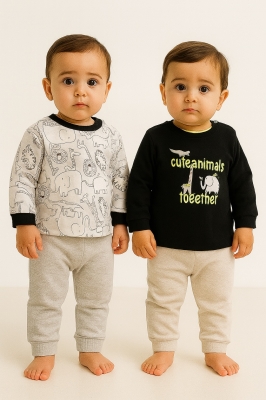 Бебешки блузи момче 2 броя с животни,черен цвят 6/9м