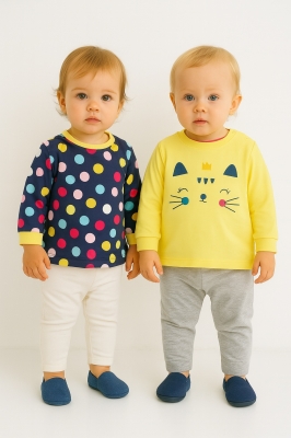 Детски блузи за момиче, 2 броя, жълт цвят 12/18м