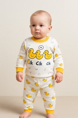 Бебешка пижама дълъг ръкав с патенца, жълт цвят 9м