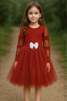 Детска рокля с дълъг ръкав, червен цвят  8г