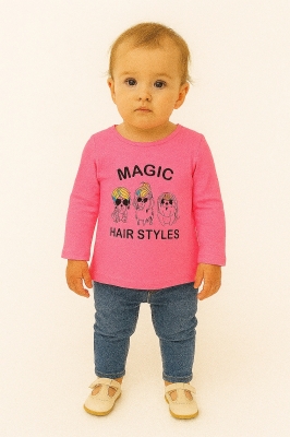 Бебешка блуза момиче с дълъг ръкав,розов цвят 18м