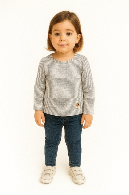 Детска блуза дълъг ръкав с райе, сив цвят 12м