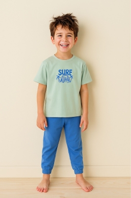Детска пижама за момче с къс ръкав, зелен цвят 11/12г