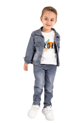 Детски комплект за момче с дълъг ръкав 3 части, син цвят 3г