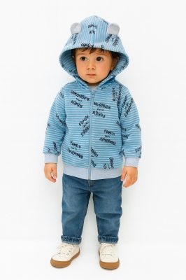 Детски суитшърт с цип за момче, син цвят 6/9м