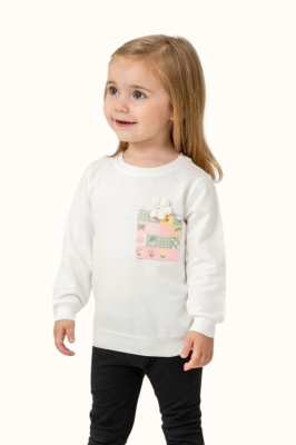 Детска блуза за момиче с дълъг ръкав, цвят екрю 4г