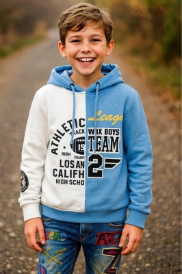 Детски суитшърт момче Hoodie, син цвят 11г