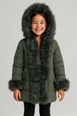 Детско зимно яке за момиче, зелено цвят  10г