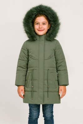 Детско зимно яке за момиче, зелен цвят 10г