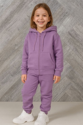 Детски спортен екип вата за момиче с дълъг ръкав, лилав цвят  7/8г