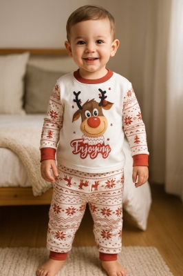 Детска пижама с дълъг ръкав Коледа, бял цвят 2г