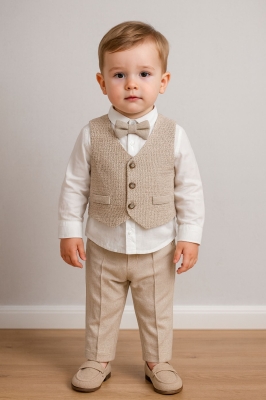 Бебешки комплект за момче с дълъг ръкав, бежов цвят  12м