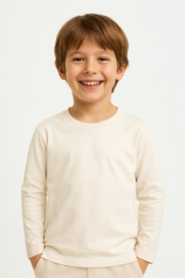 Детска блуза за момче с дълъг ръкав, бежов цвят 8/9г