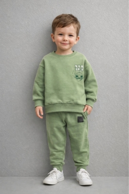 Детски комплект за момче с дълъг ръкав, зелен цвят 3г