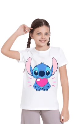 Детска тениска за момиче Stitch, бял цвят