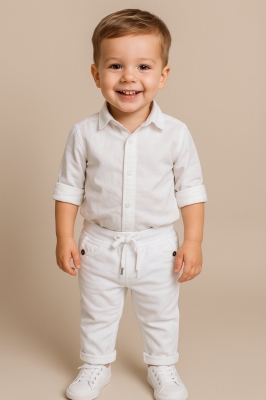 Детски панталон за момче, бял цвят 9/12м