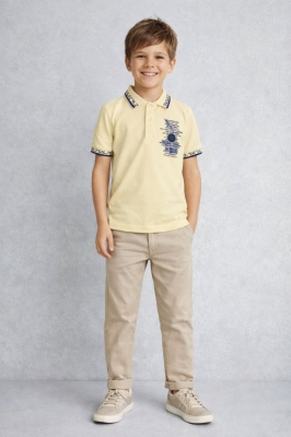 Детска тениска с якичка за момче, жълт цвят 8г