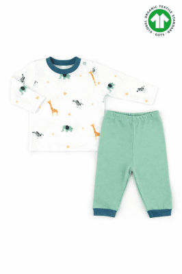 Бебешка пижама органичен памук за момче с дълъг ръкав, бял цвят  12/18м