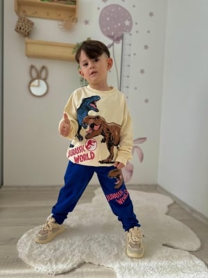 Детски комплект момче дълъг ръкав с динозавър,син цвят 9/10г