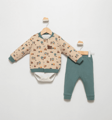 Детски комплект за момче от 3 части, зелен цвят 9/12м