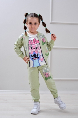 Детски комплект за момиче с дълъг ръкав 3 части, зелен цвят 9/10г