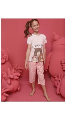 Детска пижама къс ръкав момиче Donella, розов цвят 12/13г.