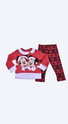 Детски комплект дълъг ръкав момиче - Mickey Mouse Коледа, червен цвят