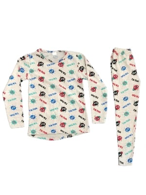 Детска пижама дълъг ръкав, бежов цвят  12г