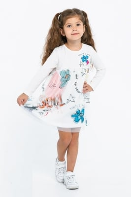 Детска рокля с дълъг ръкав,бял цвят 18/24м