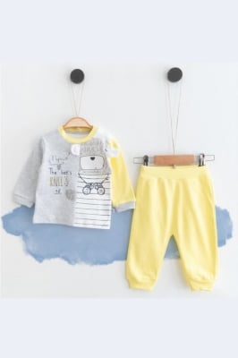 Детски комплект момче дълъг ръкав, жълт цвят 9м