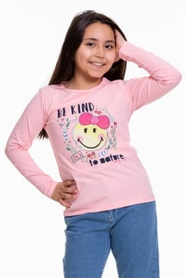 Детска блуза момиче дълъг ръкав,свтело розов цвят 14г