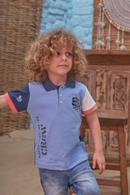 Детска тениска за момче с надпис, в син цвят 7/8г