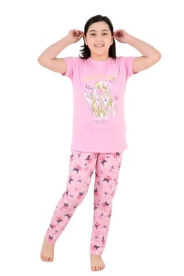 Детска пижама момиче къс ръкав, розов цвят 12г
