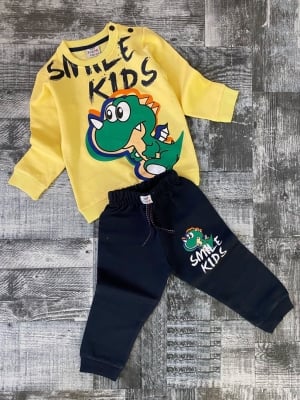 Детски комплект дълъг ръкав момче с динозавър,жълт цвят 9м