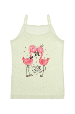 Детски потник момиче с фламинго, зелен цвят 0/1г