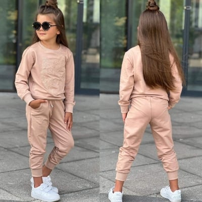 Детски комплект момиче дълъг ръкав, бежов цвят 9/10г