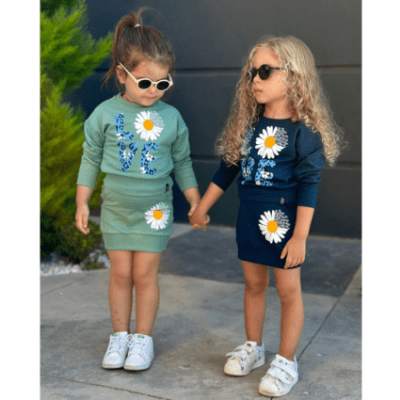 Детски комплект момиче дълъг ръкав - зелен цвят 3/4г