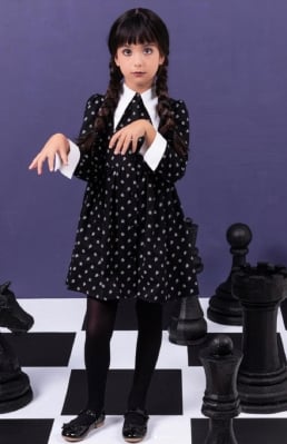 Детска рокля дълъг ръкав Wednesday, черен цвят 12г