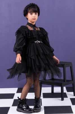 Детска рокля дълъг ръкав Wednesday, черен цвят 12г