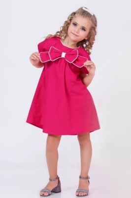 Детска официална рокля къс ръкав, розов цвят.   7г