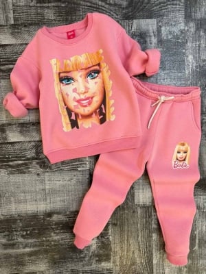 Детски комплект момиче дълъг ръкав Barbie , светло розов цвят 4/5г